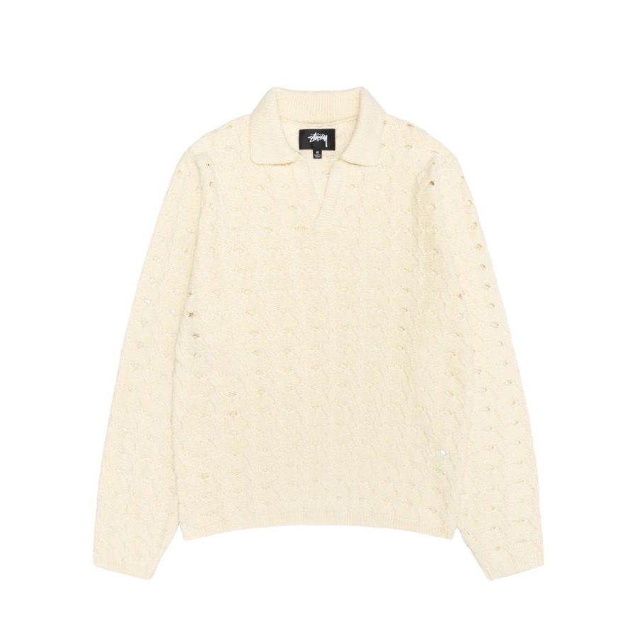 Stussy Men's Open Knit Collared Sweater In Cream Small